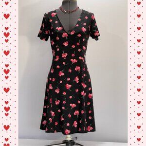 Gap Black A-Line Pink Floral Print V Neck Dress